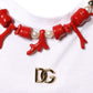 White Cotton Necklace Embellished T-shirt