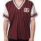 Maroon Stripes Cotton Logo V-neck T-shirt