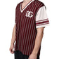 Maroon Stripes Cotton Logo V-neck T-shirt