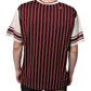 Maroon Stripes Cotton Logo V-neck T-shirt