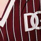 Maroon Stripes Cotton Logo V-neck T-shirt