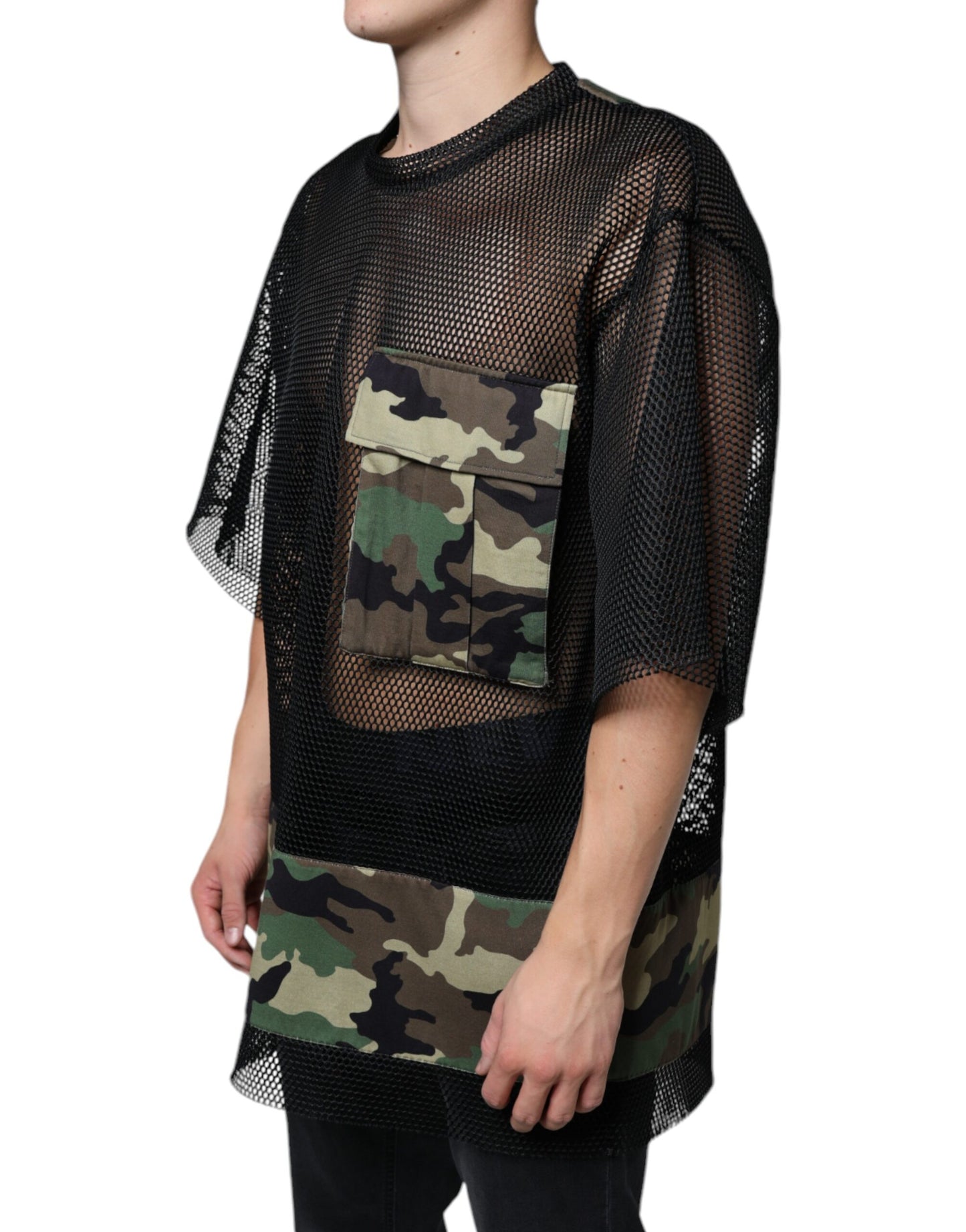 Black Mesh Camouflage Short Sleeves T-shirt