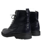 Black Leather Lace Up Mid Calf Boots Shoes