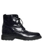 Black Leather Lace Up Mid Calf Boots Shoes