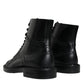 Black Leather Lace Up Mid Calf Boots Shoes