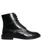 Black Leather Lace Up Mid Calf Boots Shoes