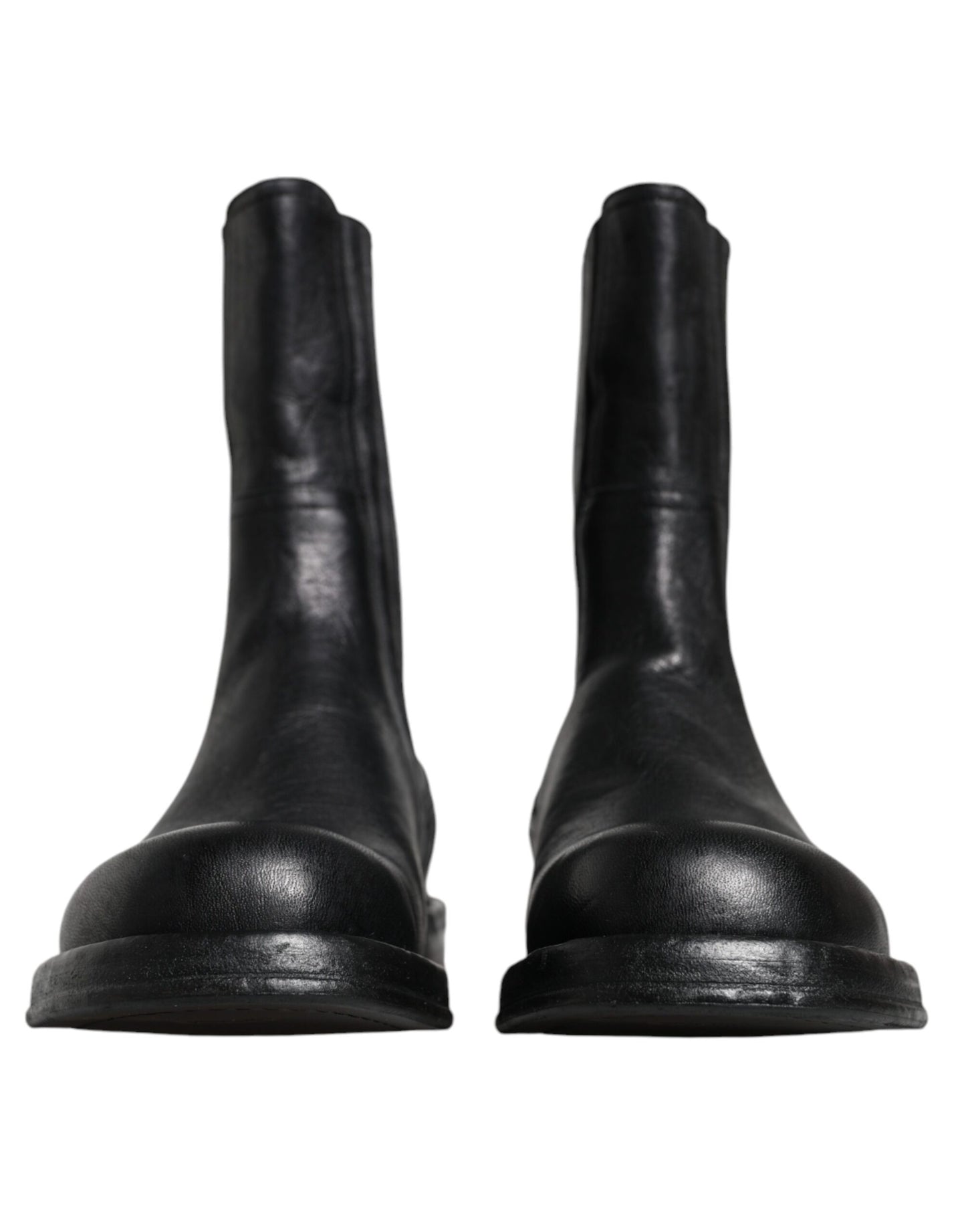 Black Horse Leather Mid Calf Boots Shoes