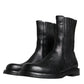 Black Horse Leather Mid Calf Boots Shoes