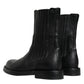 Black Horse Leather Mid Calf Boots Shoes