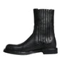 Black Horse Leather Mid Calf Boots Shoes