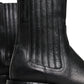 Black Horse Leather Mid Calf Boots Shoes