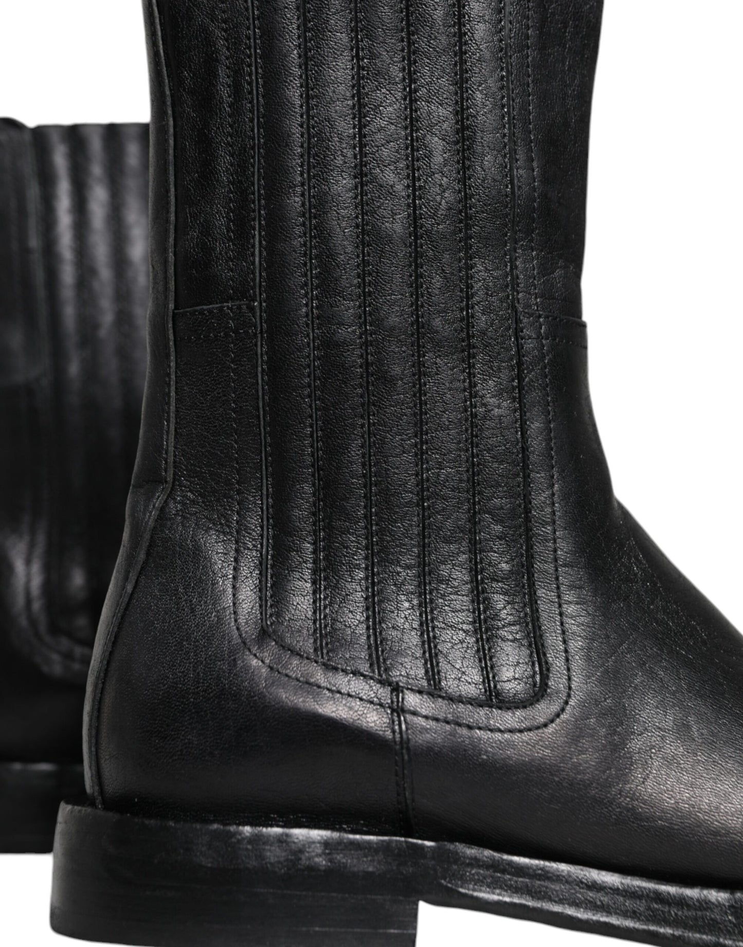 Black Horse Leather Mid Calf Boots Shoes