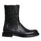 Black Horse Leather Mid Calf Boots Shoes