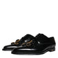 Black Leather Crystal Lace Up Formal Shoes