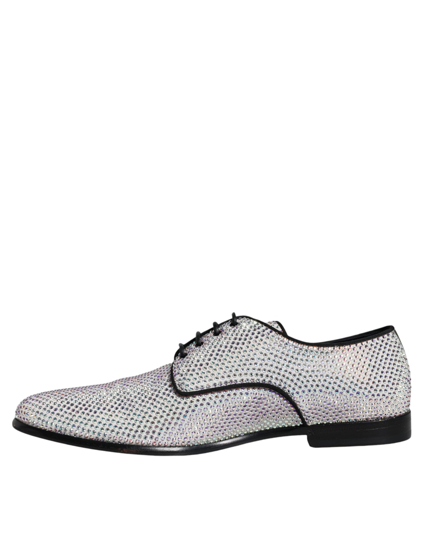 Silver Leather Rhinestones Derby Dress Shoes