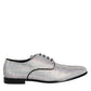 Silver Leather Rhinestones Derby Dress Shoes