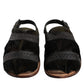 Black Gazelle Hair Leather Flats Sandals Shoes