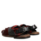 Black Red Gazelle Hair Leather Sandals Shoes