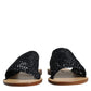 Black Monochrome Braided Raffia Slides Shoes