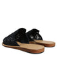 Black Monochrome Braided Raffia Slides Shoes