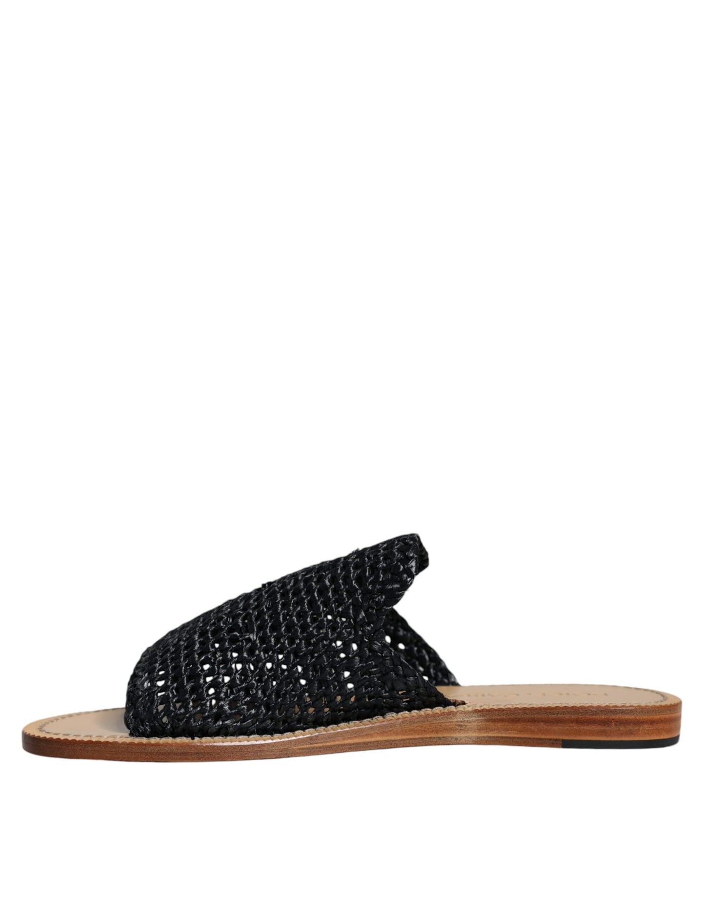 Black Monochrome Braided Raffia Slides Shoes