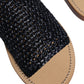 Black Monochrome Braided Raffia Slides Shoes