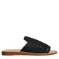 Black Monochrome Braided Raffia Slides Shoes