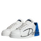 White Blue Leather Logo Low Top Sneakers Shoes