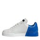 White Blue Leather Logo Low Top Sneakers Shoes