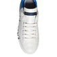 White Blue Leather Logo Low Top Sneakers Shoes