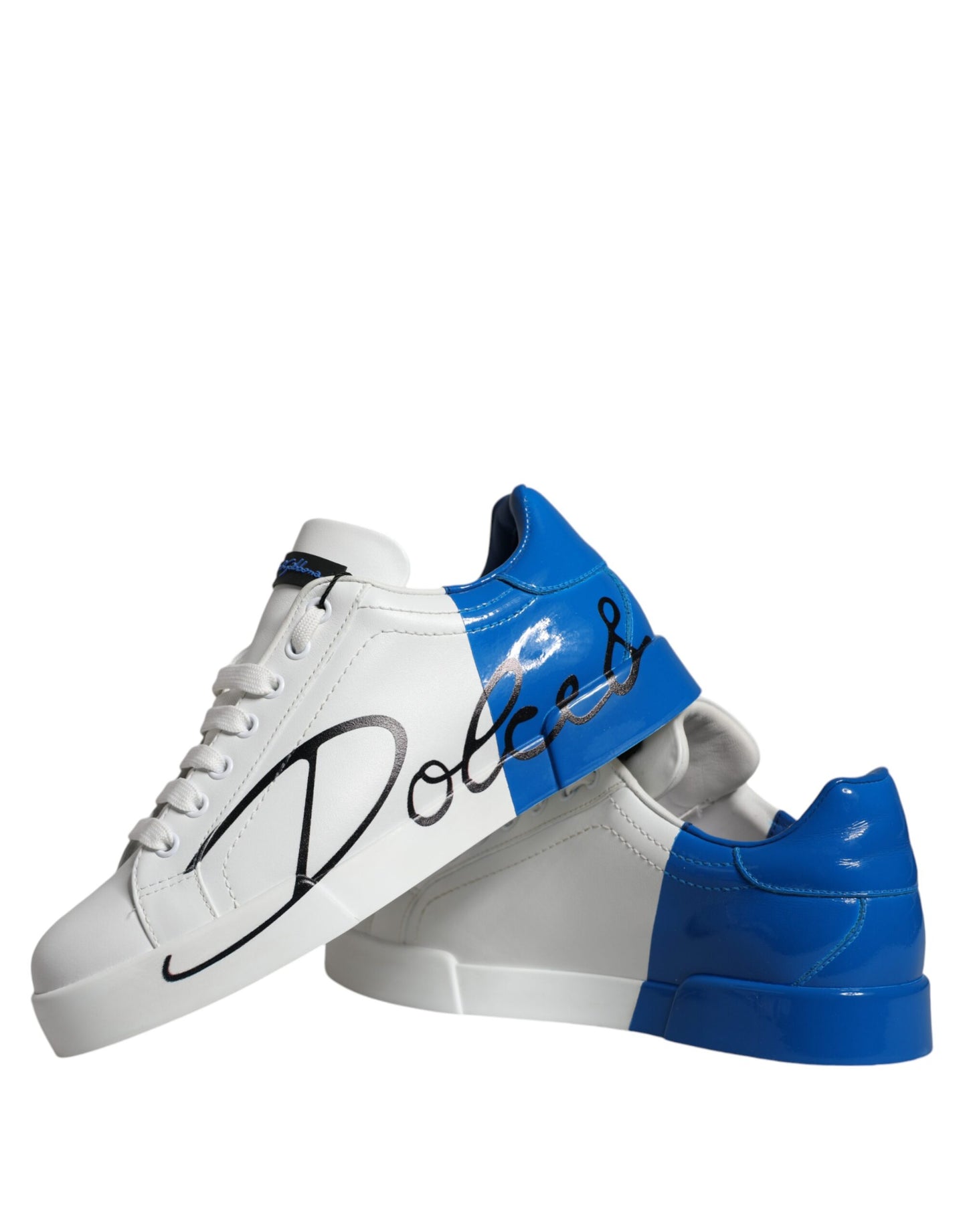 White Blue Leather Logo Low Top Sneakers Shoes