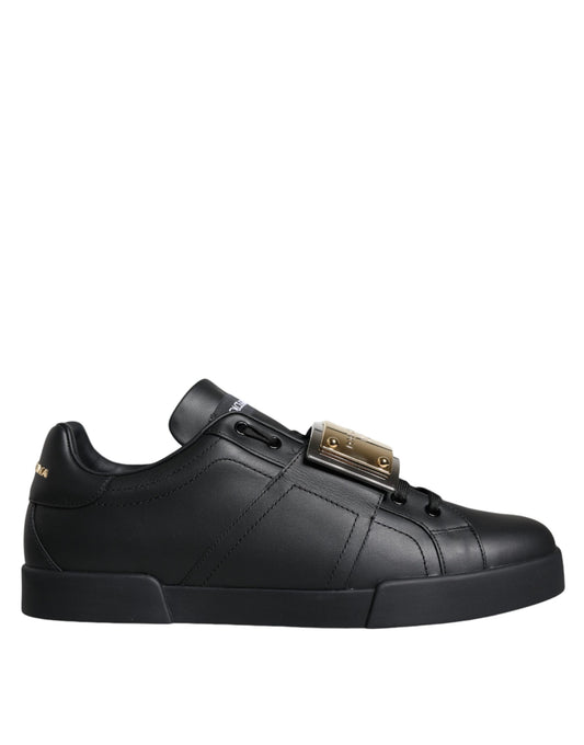 Black Leather Low Top Portofino Sneakers Shoes