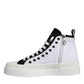 White Black Cotton Logo High Top Sneaker Shoes