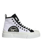 White Black Cotton Logo High Top Sneaker Shoes