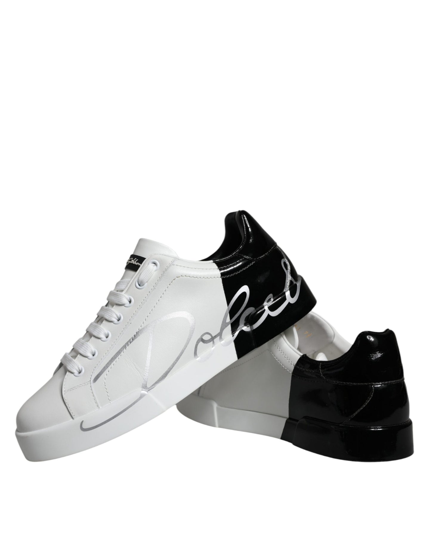 White Blue Leather Logo Low Top Sneakers Shoes