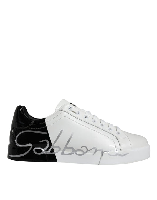 White Blue Leather Logo Low Top Sneakers Shoes