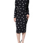 Black Viscose Polka Dots Sheath Midi Dress