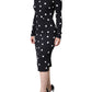 Black Viscose Polka Dots Sheath Midi Dress