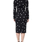 Black Viscose Polka Dots Sheath Midi Dress