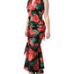 Black Tropical Floral Sheath Maxi Dress