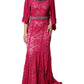 Pink Lace Crystal Sheath Long Gown Dress