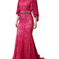 Pink Lace Crystal Sheath Long Gown Dress