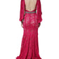 Pink Lace Crystal Sheath Long Gown Dress