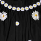 Black Silk Daisy A-line Long Maxi Dress