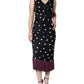 Black Silk Polka Dot Vneck Tassel Midi Dress