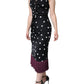 Black Silk Polka Dot Vneck Tassel Midi Dress