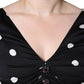 Black Silk Polka Dot Vneck Tassel Midi Dress