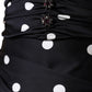 Black Silk Polka Dot Vneck Tassel Midi Dress