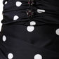 Black Silk Polka Dot Vneck Tassel Midi Dress