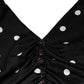 Black Silk Polka Dot Vneck Tassel Midi Dress